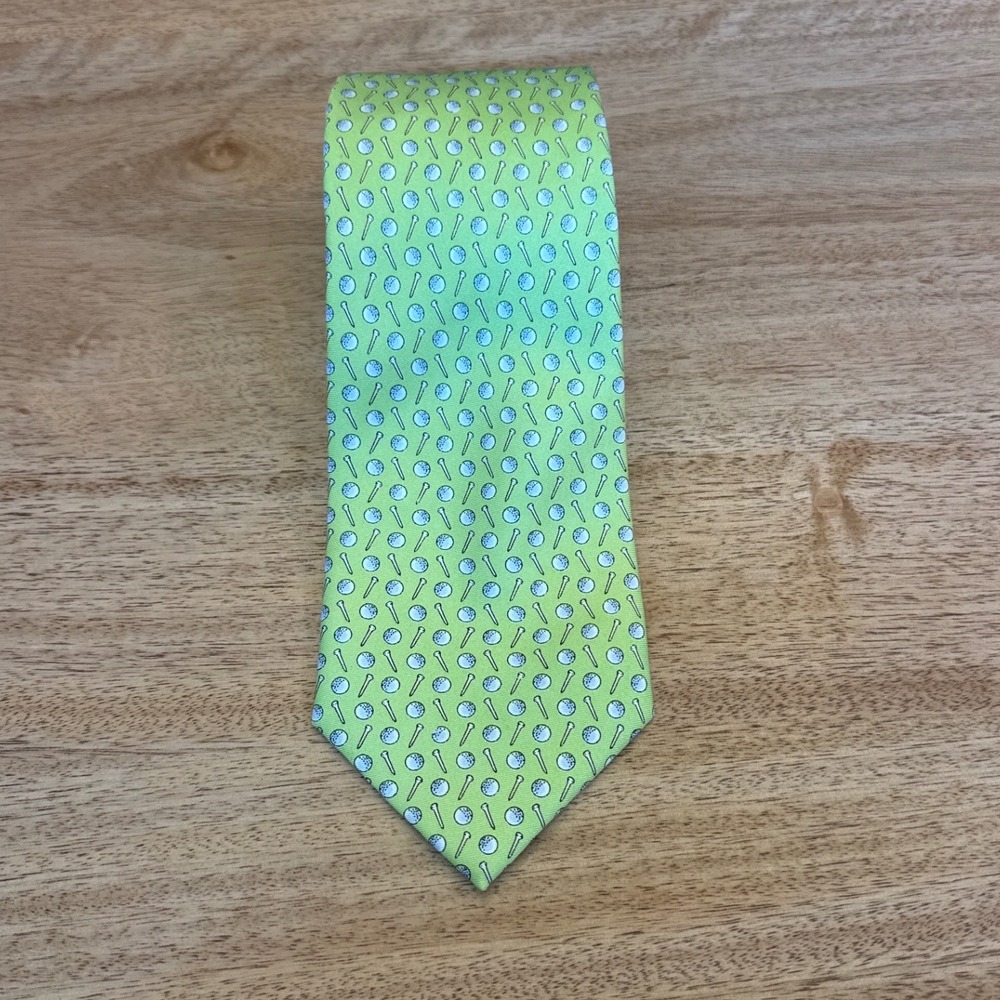 Sero New England Classics Mens Silk Tie Lime Green Golf Balls Tees Novelty Print